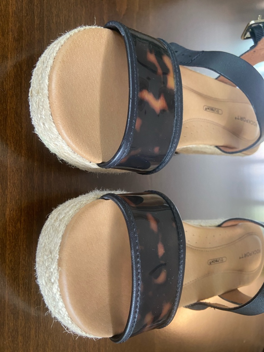 Sale! Rockport Lyla Espadrille Wedges, Black Leather/Tortoise Straps, size 7 - Picture 13 of 14